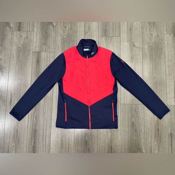KJUS Mens Large 52 Red‎ & Navy Release Jacket Full Zip Lightweight Insulation
